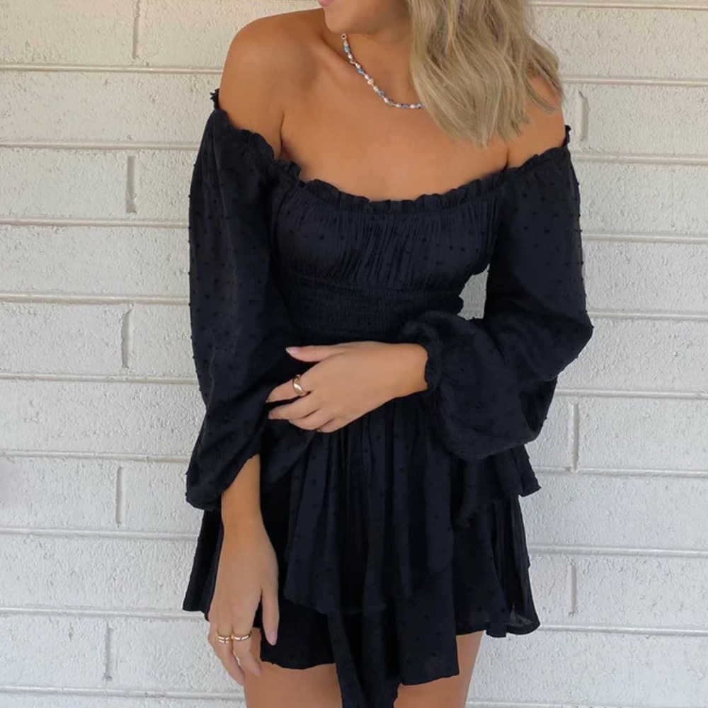 Princess Polly Romper: The Love Galore Romper in Black. Long Sleeve.